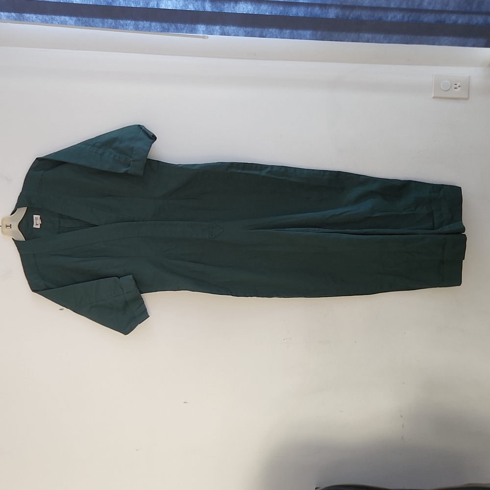WHIT Boho Dark Green Short Sleeve Button Front Cotton Coverall/ Jumpsuit Medium